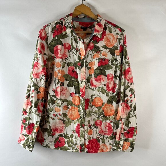 Talbots Womens Button Up Shirt Top Size 20 Multicolor Floral Rose Long Sleeve - Picture 2 of 11